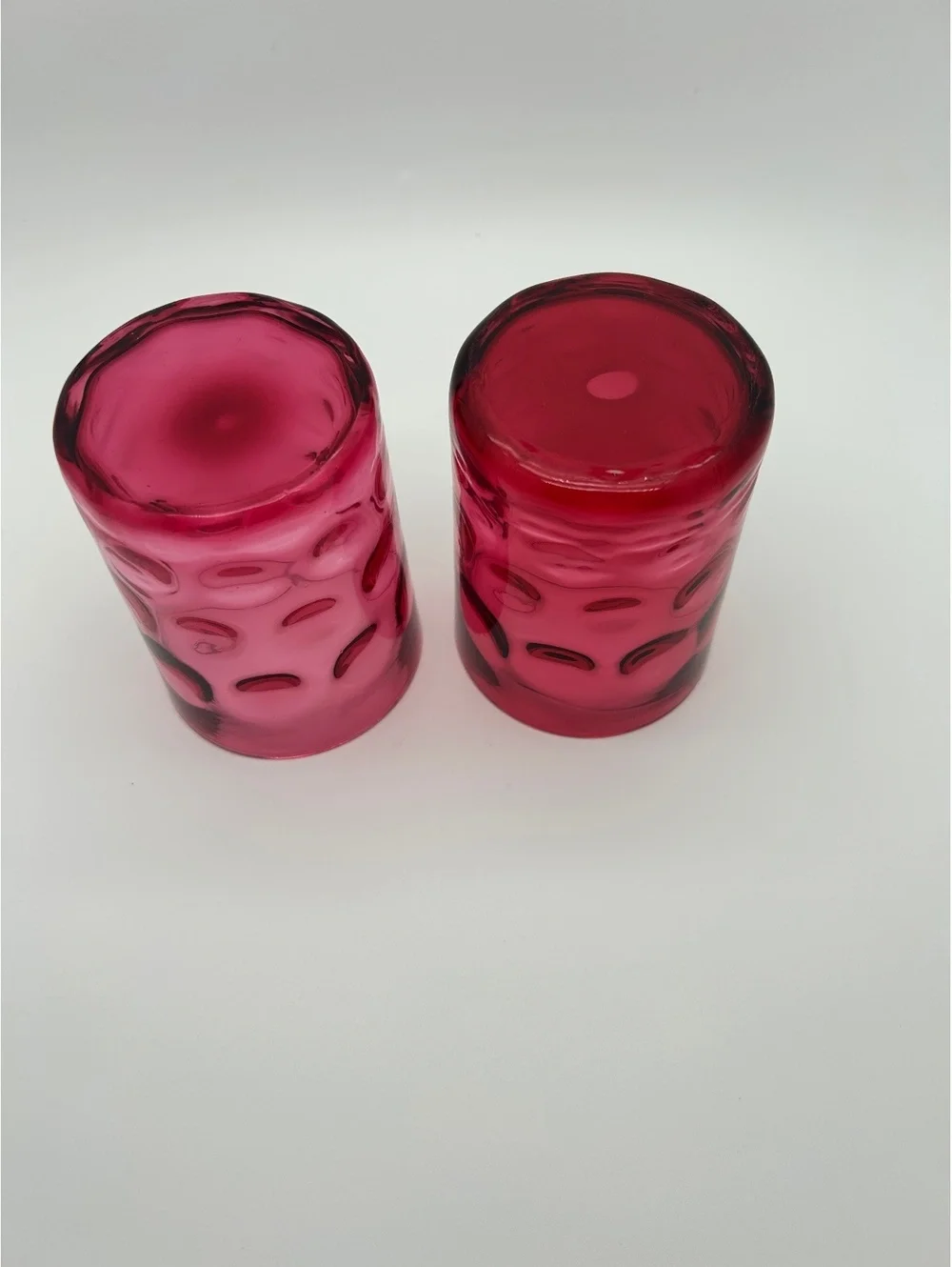 Pair of Thumbprint/Coindot Small Cranberry Glass Tumblers